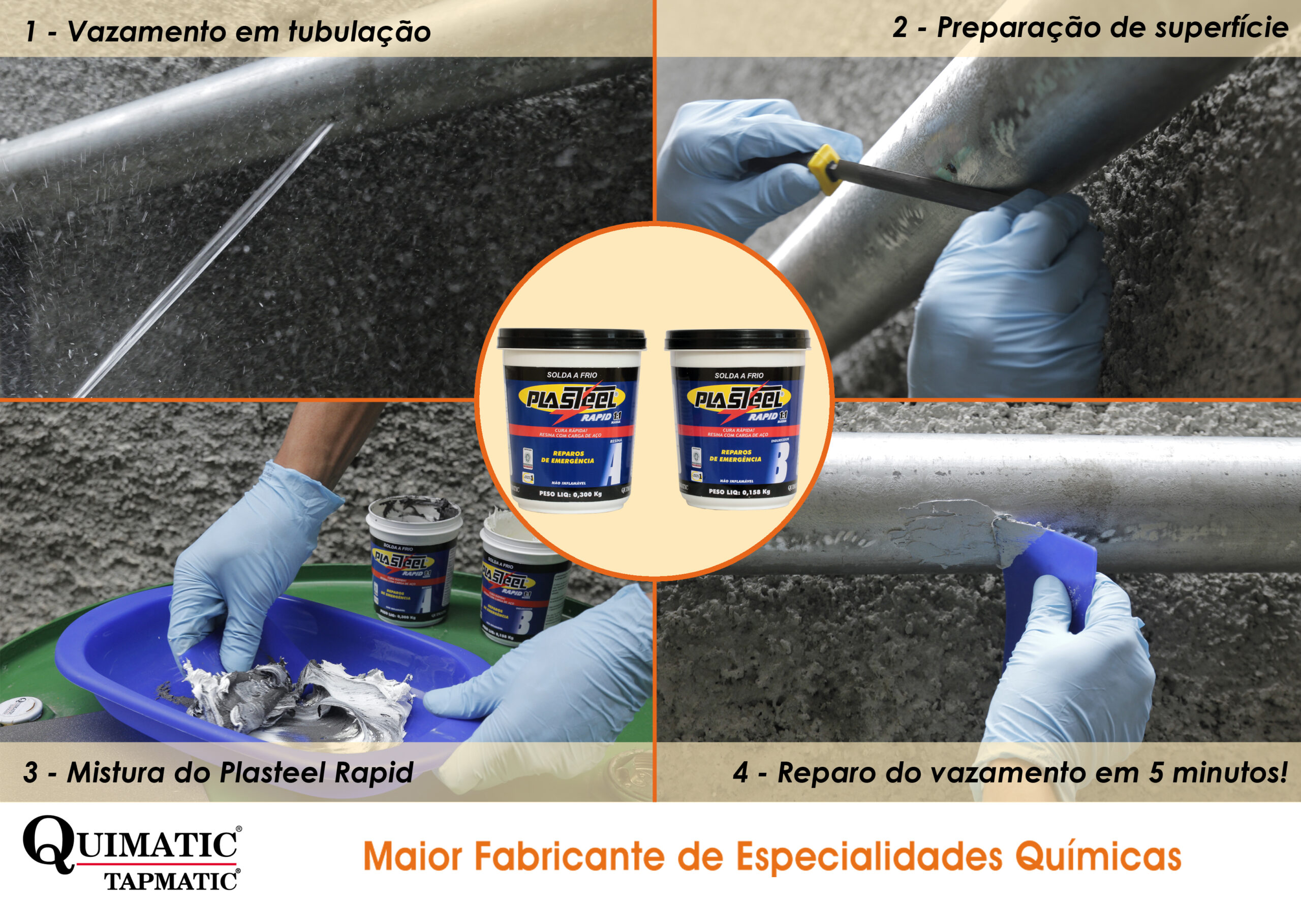 processo de reparo de vazamento de tubulação utilizando a solda a frio Plasteel Rapid