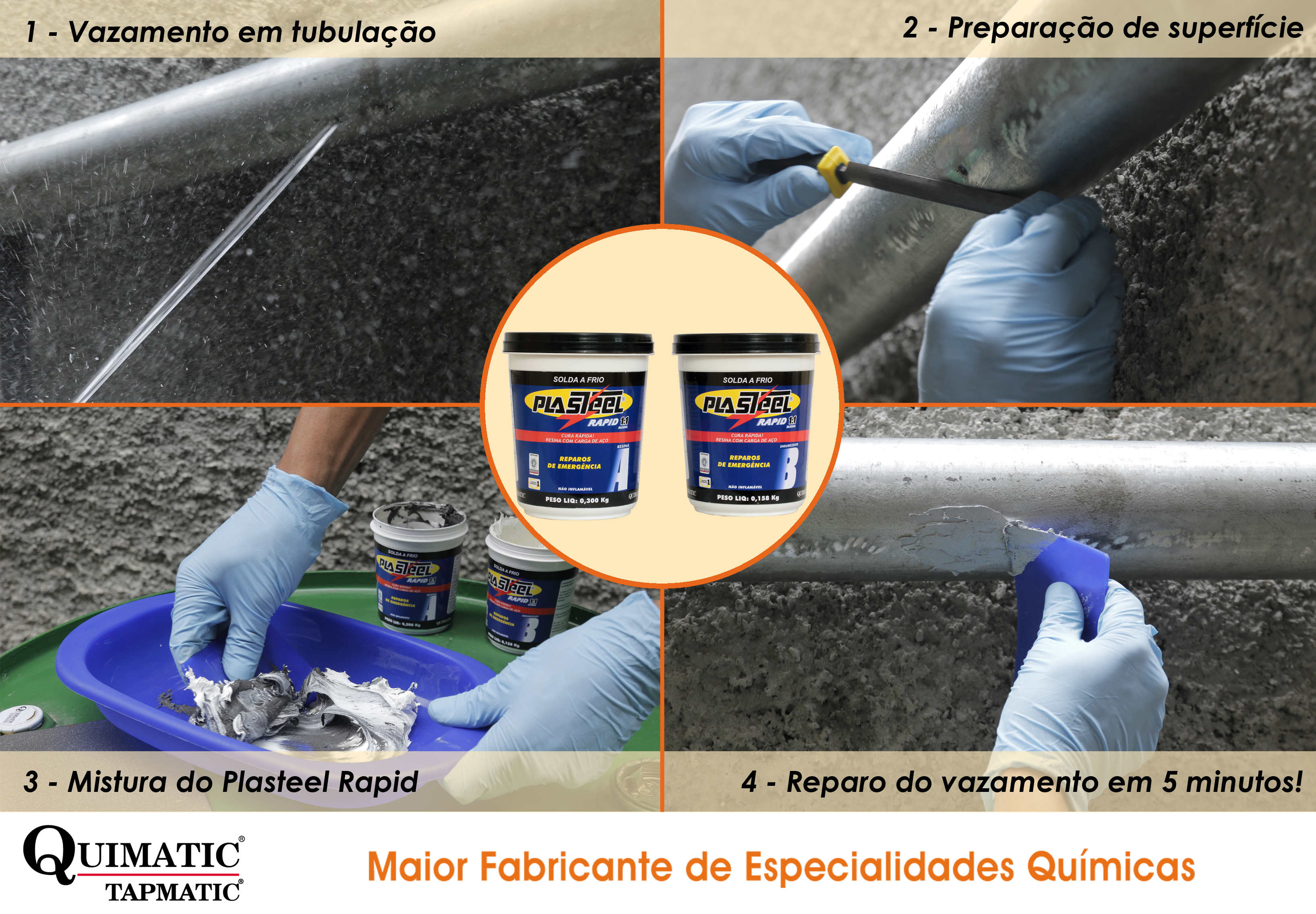 processo de reparo de vazamento de tubulação utilizando a solda a frio Plasteel Rapid