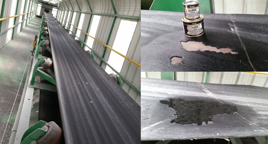 Recuperação de correia transportadora com borracha reparadora a frio Plasteel Flex 80 da Quimatic Tapmatic