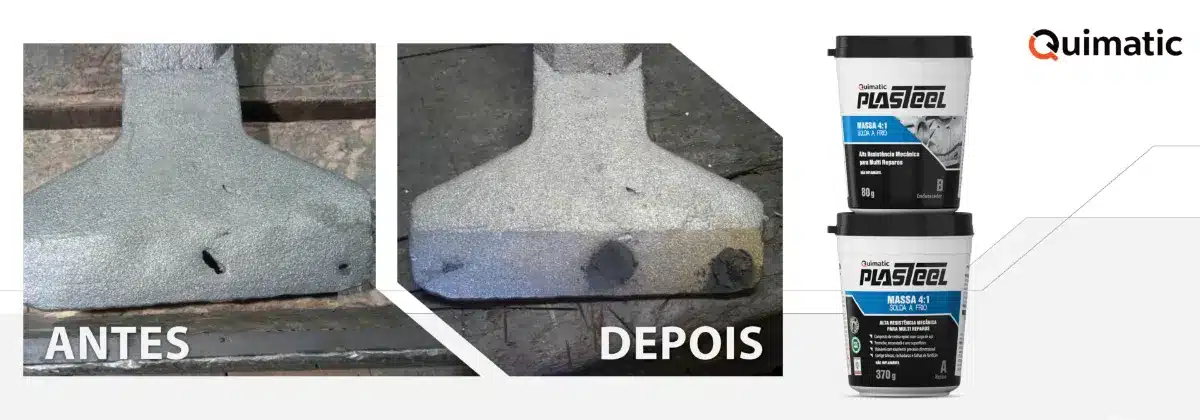 Antes e depois do reparo com Plasteel Massa 4:1