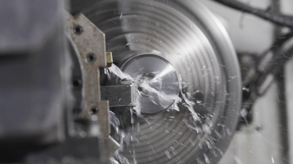 Fluido de corte refrigerando peça metálica em torno CNC