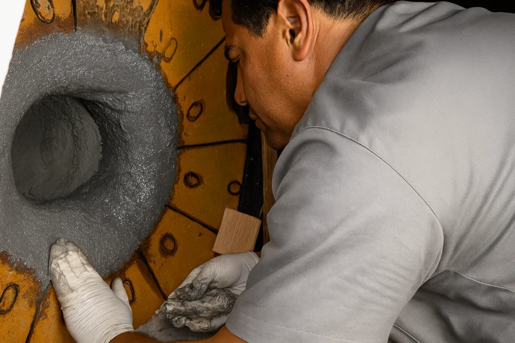 Aplicação de Plasteel Diamantado em equipamento de moagem.