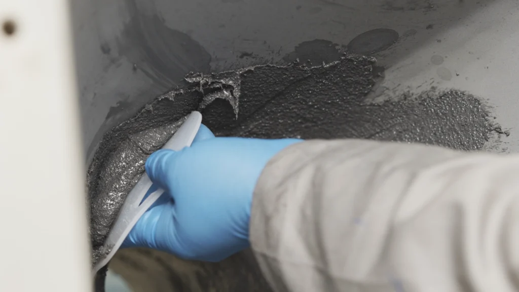 Aplicação vertical de Plasteel Diamantado Espatulável em equipamento metálico