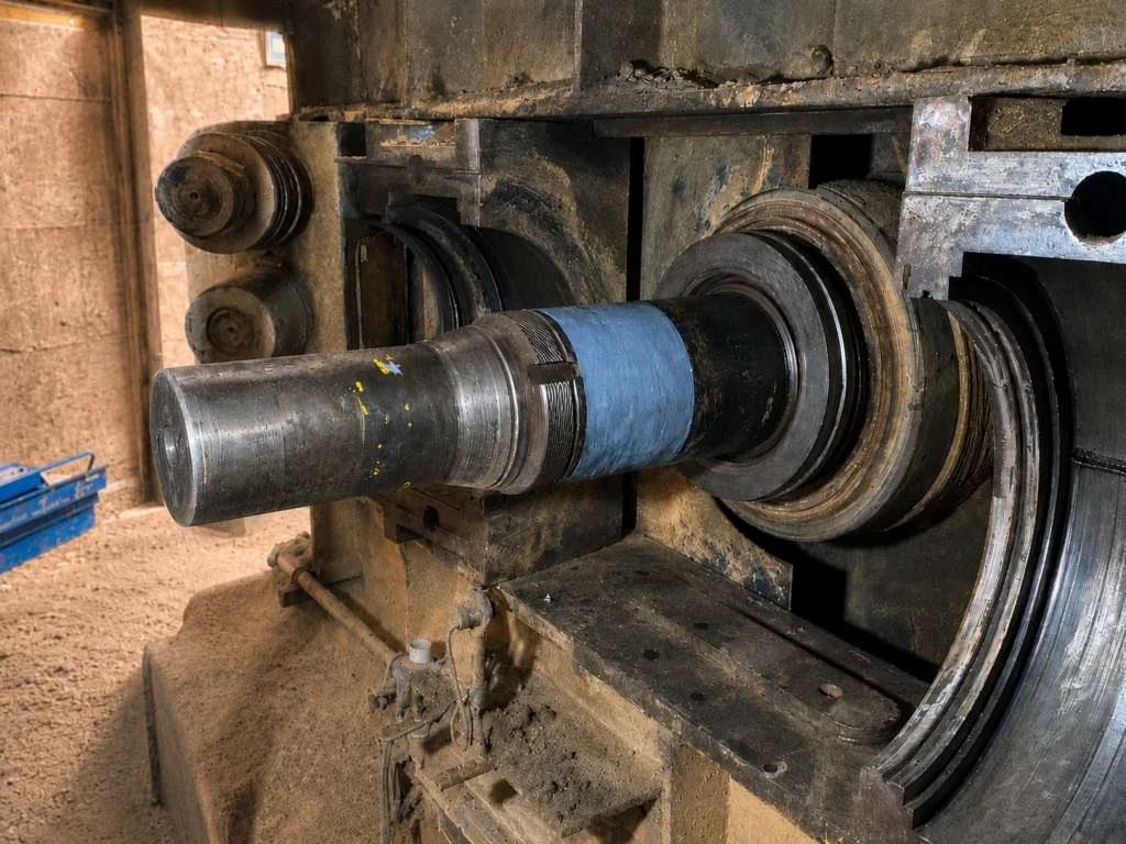 Eixo industrial recuperado com Plasteel Titanium.