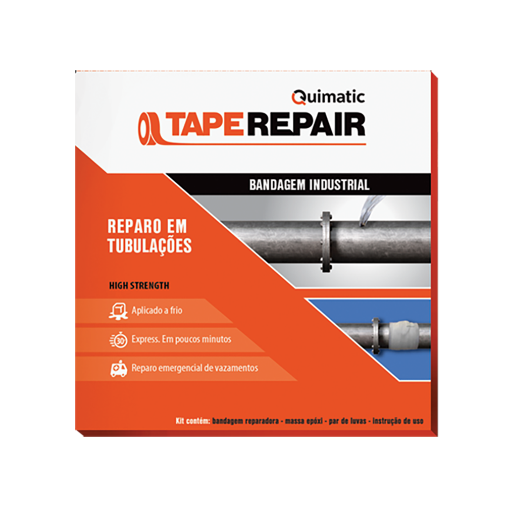 Embalagem do kit TAPEREPAIR® para reparo emergencial em tubulações.